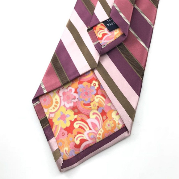 Ted Baker Diagonal Stripe Silk Necktie Tie - Picture 5 of 5